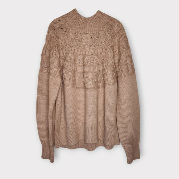 NEW Banana Republic Womens Tan Cable Knit Crewneck Sweater XL Cozy Knit - Picture 2 of 10